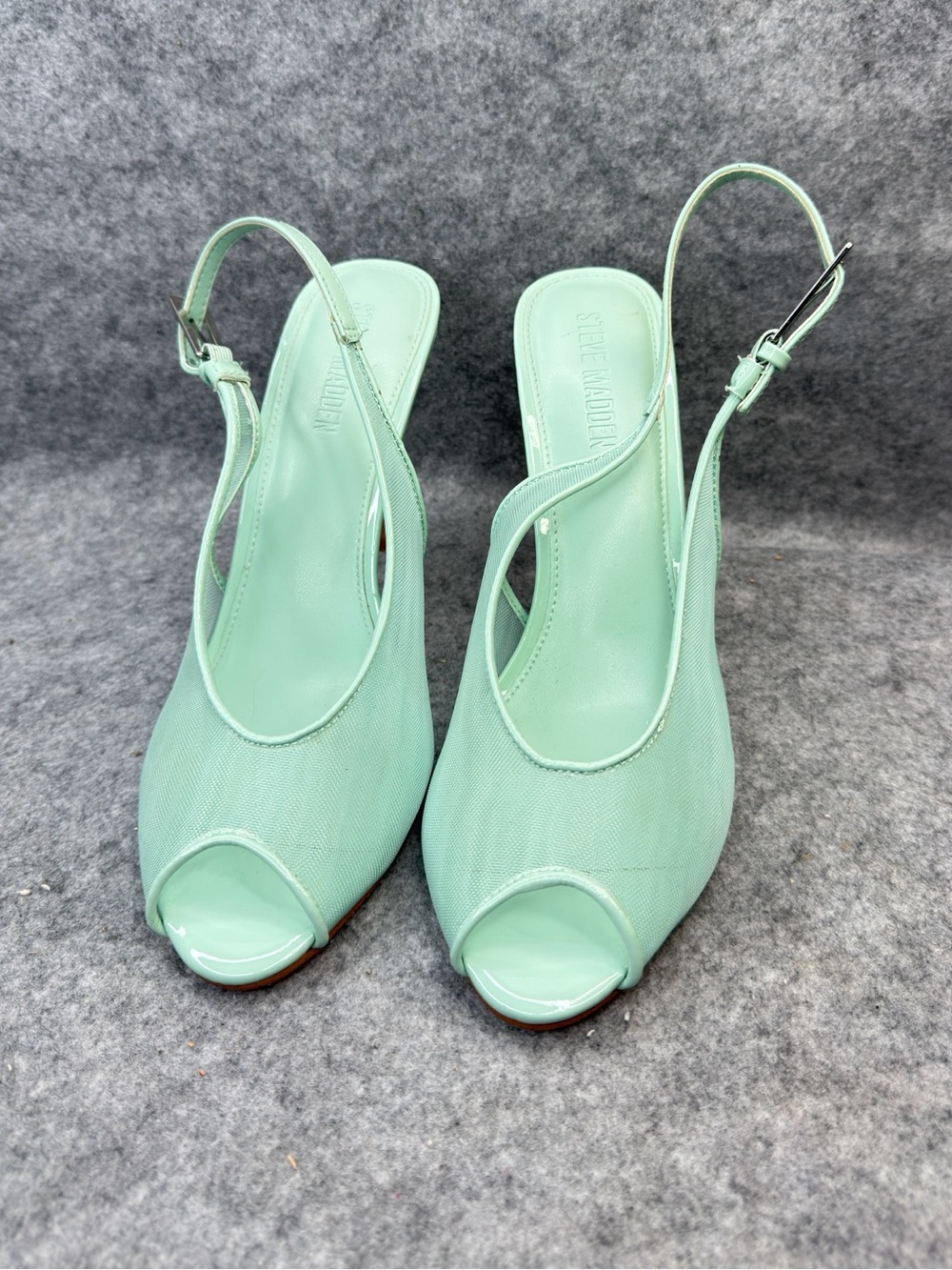 Steve Madden Prescott Mint Green Mesh Peep Toe Slingback Heels Size 10M